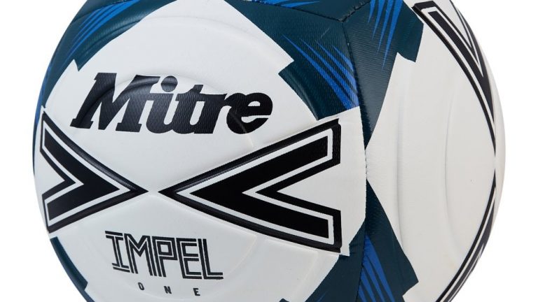 The White Blue Mitre Impel One 6 Panel Football